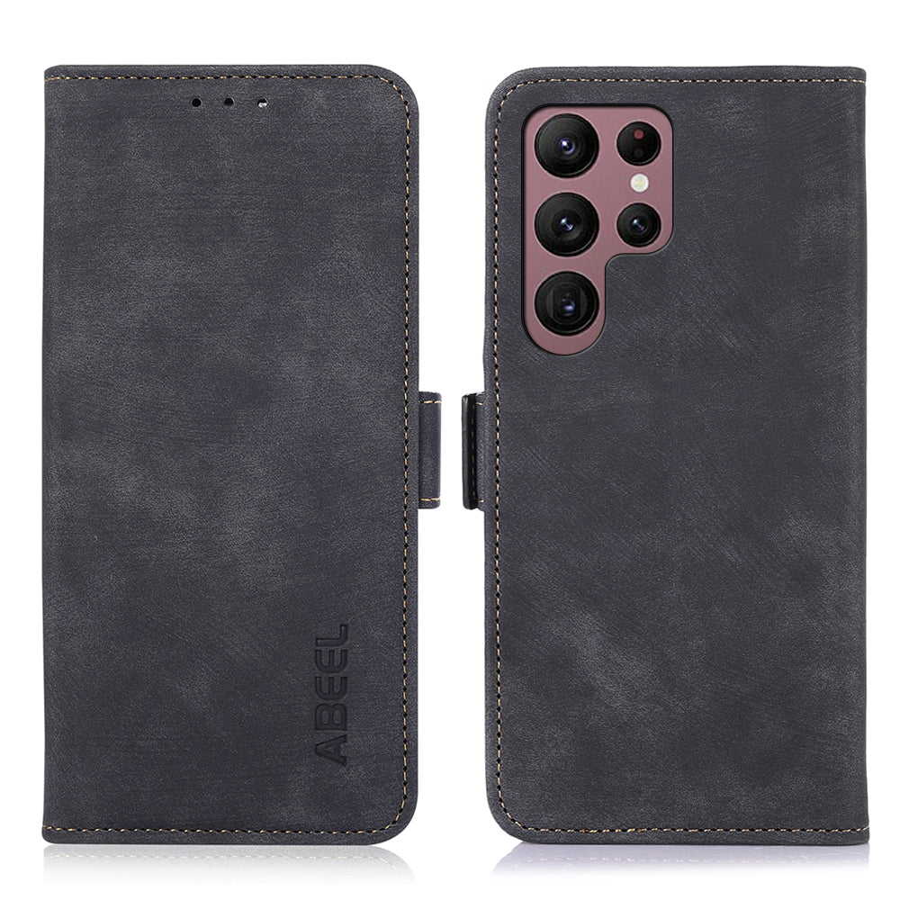 ABEEL For Samsung Galaxy S21 Ultra 5G Retro Phone Stand Case PU Leather Protective Cover