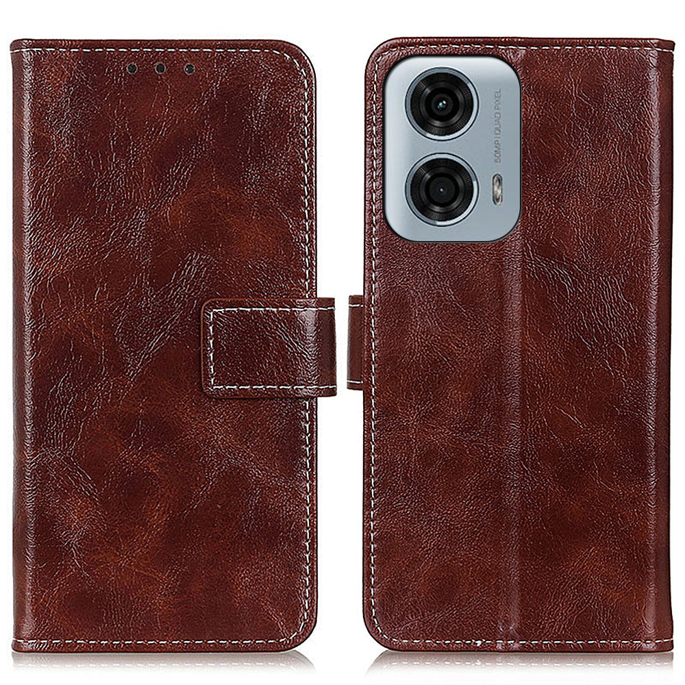 For Motorola Moto G34 5G Drop Resistant Case Retro PU Leather Wallet Stand Phone Cover