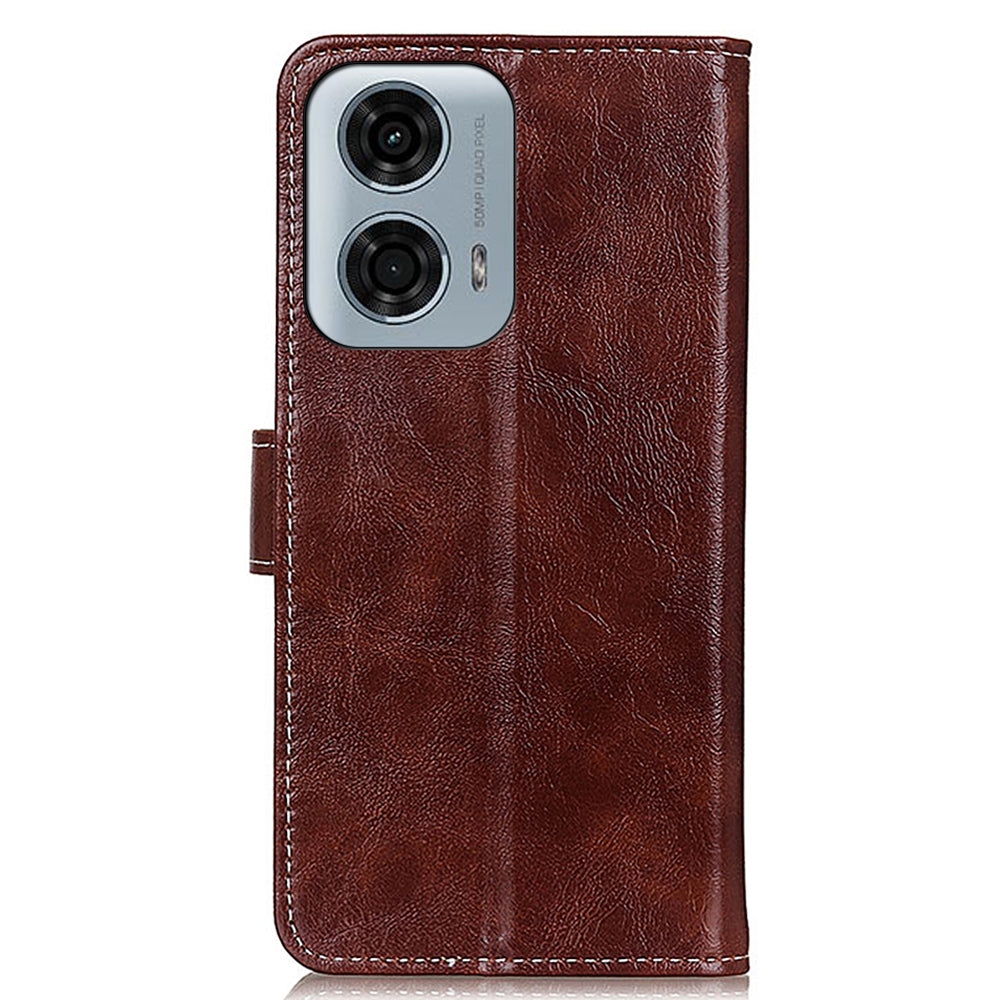 For Motorola Moto G34 5G Drop Resistant Case Retro PU Leather Wallet Stand Phone Cover