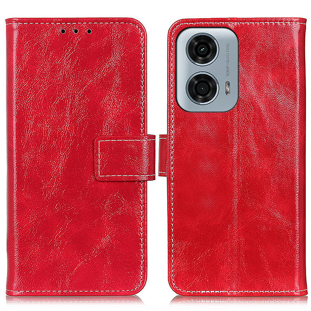 For Motorola Moto G34 5G Drop Resistant Case Retro PU Leather Wallet Stand Phone Cover