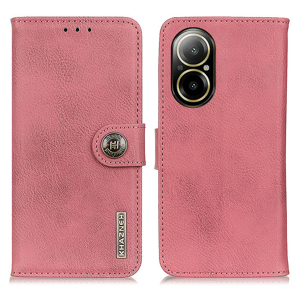 KHAZNEH For Realme C67 4G Phone Case Cowhide Texture Leather Wallet Drop-proof Cover