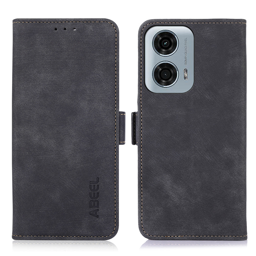 ABEEL For Motorola Moto G34 5G Case Retro Texture Leather Wallet Stand Cell Phone Cover