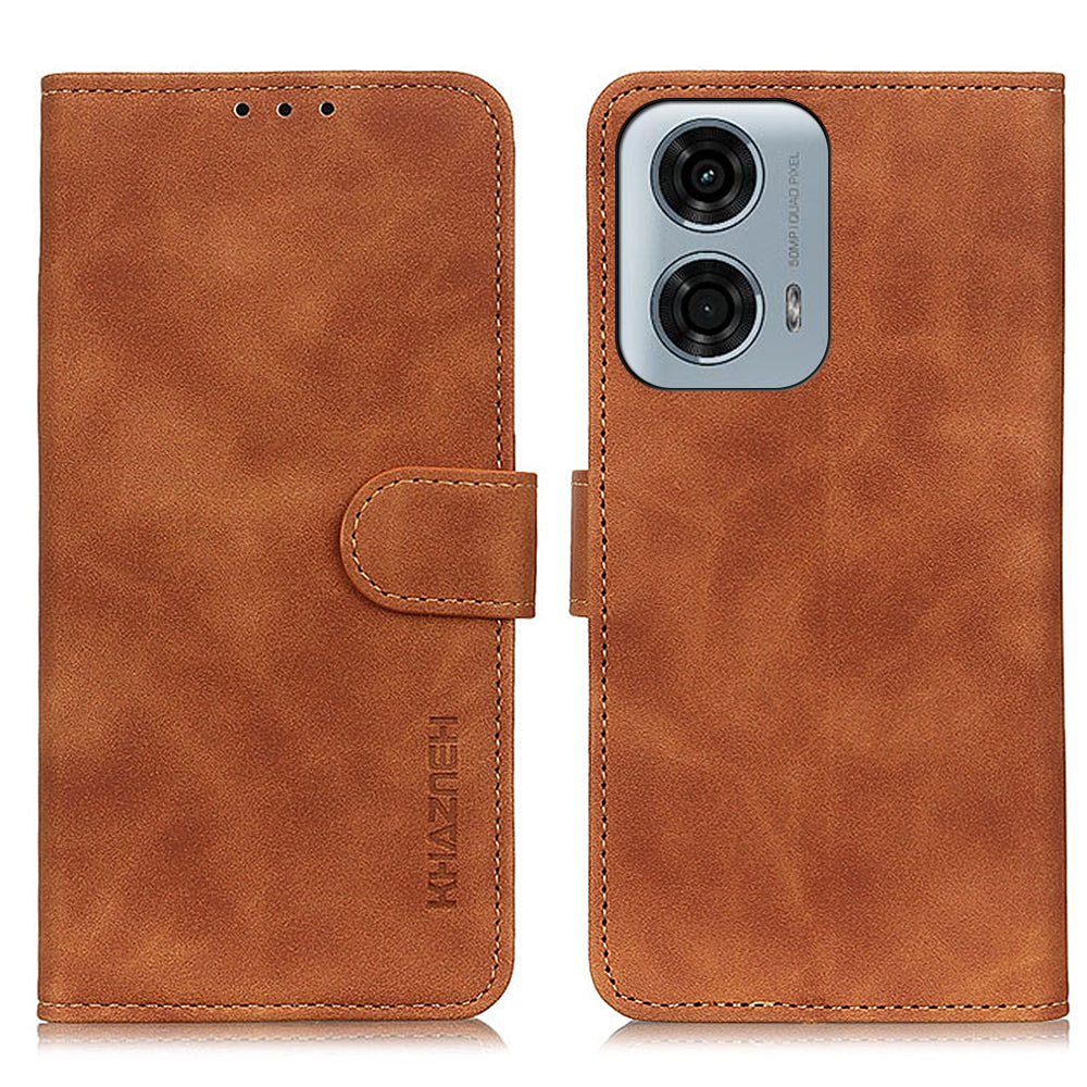 KHAZNEH For Motorola Moto G34 5G Case Retro PU Leather Phone Cover with Viewing Stand