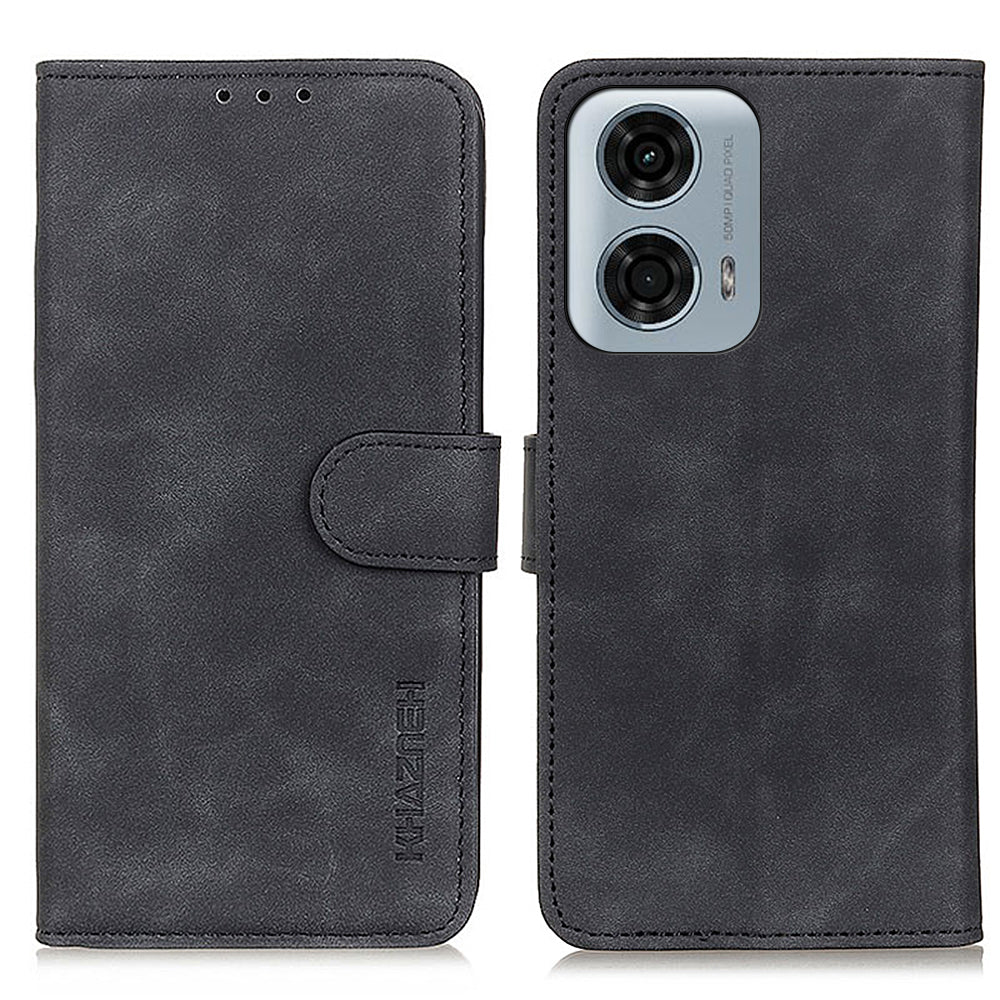 KHAZNEH For Motorola Moto G34 5G Case Retro PU Leather Phone Cover with Viewing Stand