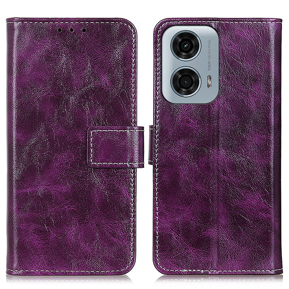 For Motorola Moto G24 Power Anti-Scratch Wallet Phone Stand Case Retro Crazy Horse Texture PU Leather Cover