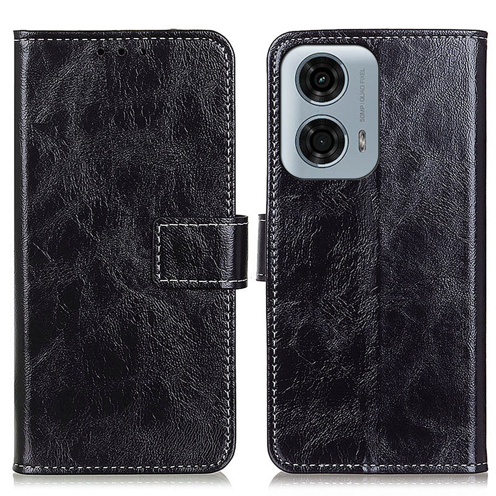 For Motorola Moto G24 Power Anti-Scratch Wallet Phone Stand Case Retro Crazy Horse Texture PU Leather Cover