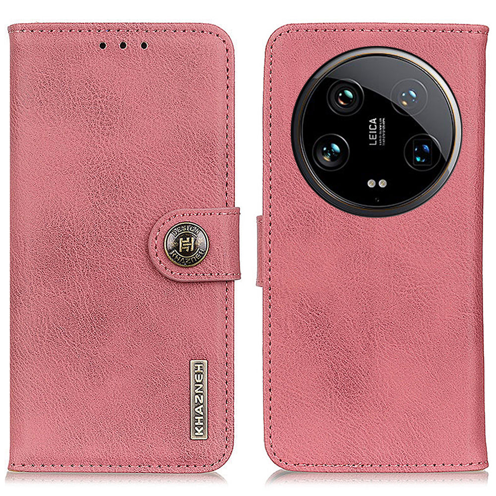 KHAZNEH For Xiaomi 14 Ultra Case Cowhide Texture Anti-drop Leather Stand Phone Cover