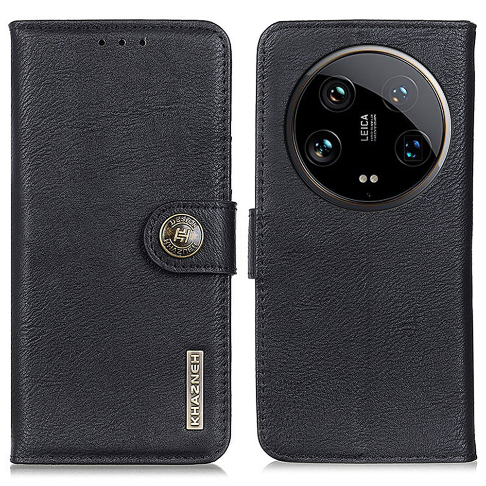 KHAZNEH For Xiaomi 14 Ultra Case Cowhide Texture Anti-drop Leather Stand Phone Cover