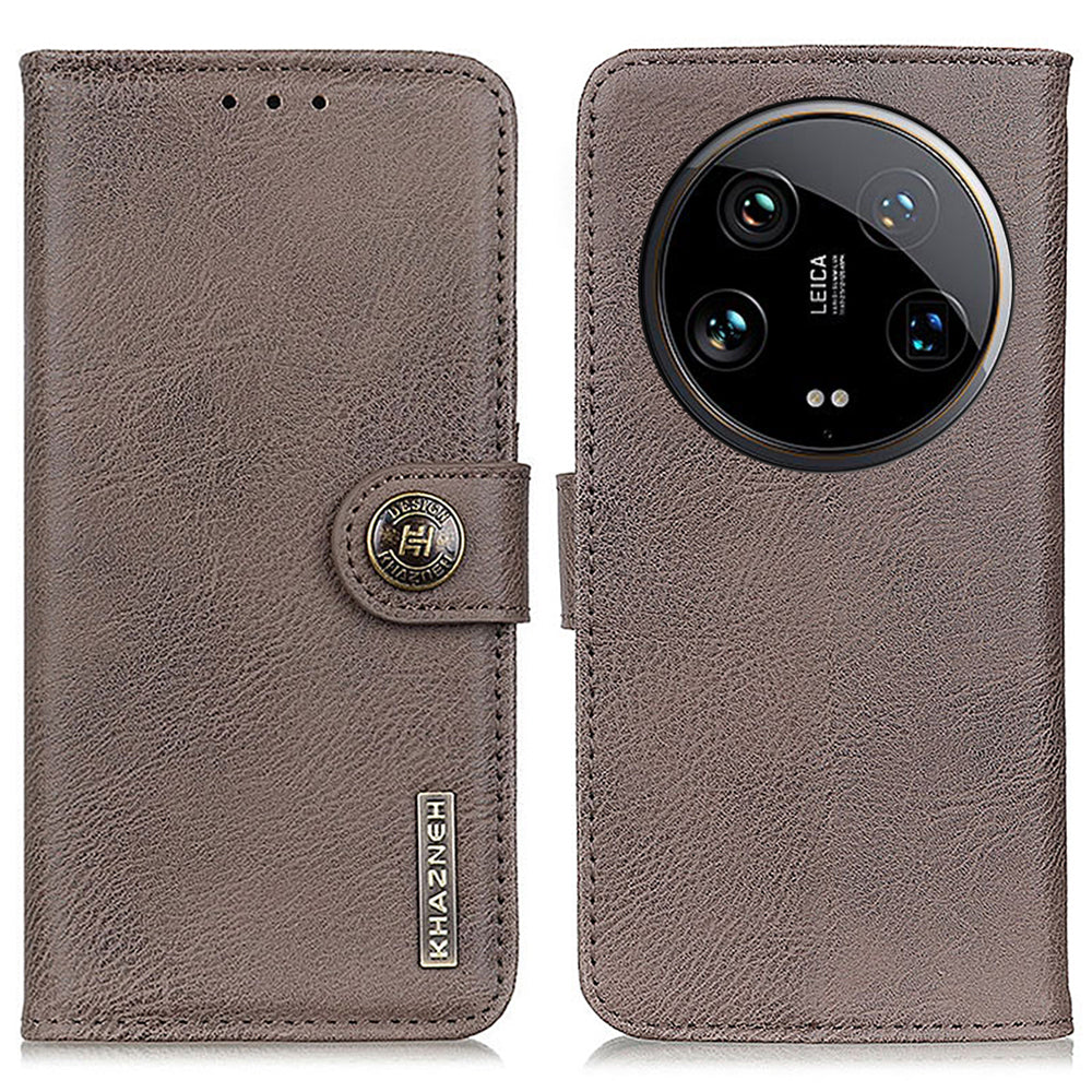 KHAZNEH For Xiaomi 14 Ultra Case Cowhide Texture Anti-drop Leather Stand Phone Cover