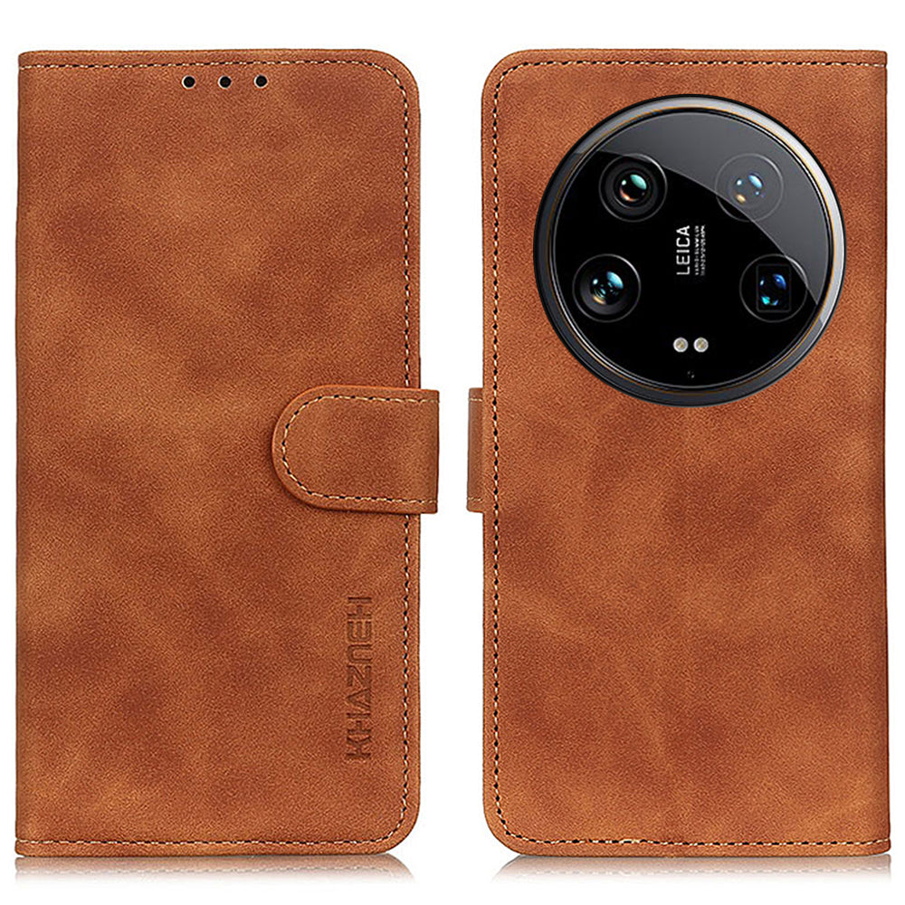 KHAZNEH For Xiaomi 14 Ultra Case Retro PU Leather Wallet Bump Proof Phone Cover