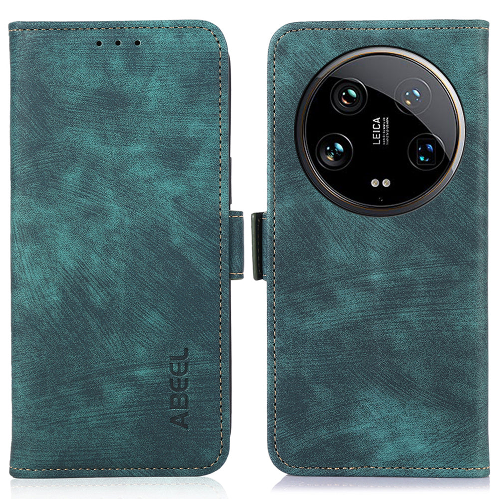 ABEEL For Xiaomi 14 Ultra Cell Phone Case Retro Leather+TPU Anti-scratch Flip Stand Cover