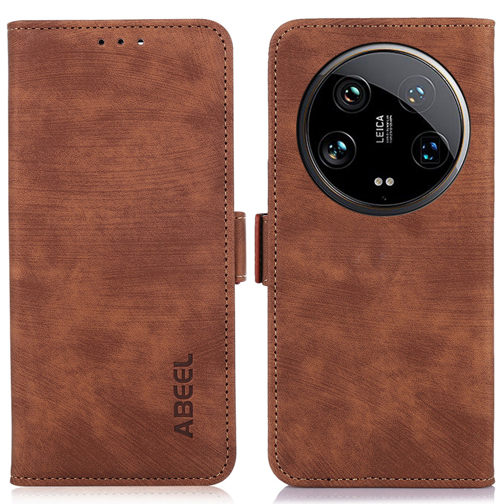 ABEEL For Xiaomi 14 Ultra Cell Phone Case Retro Leather+TPU Anti-scratch Flip Stand Cover