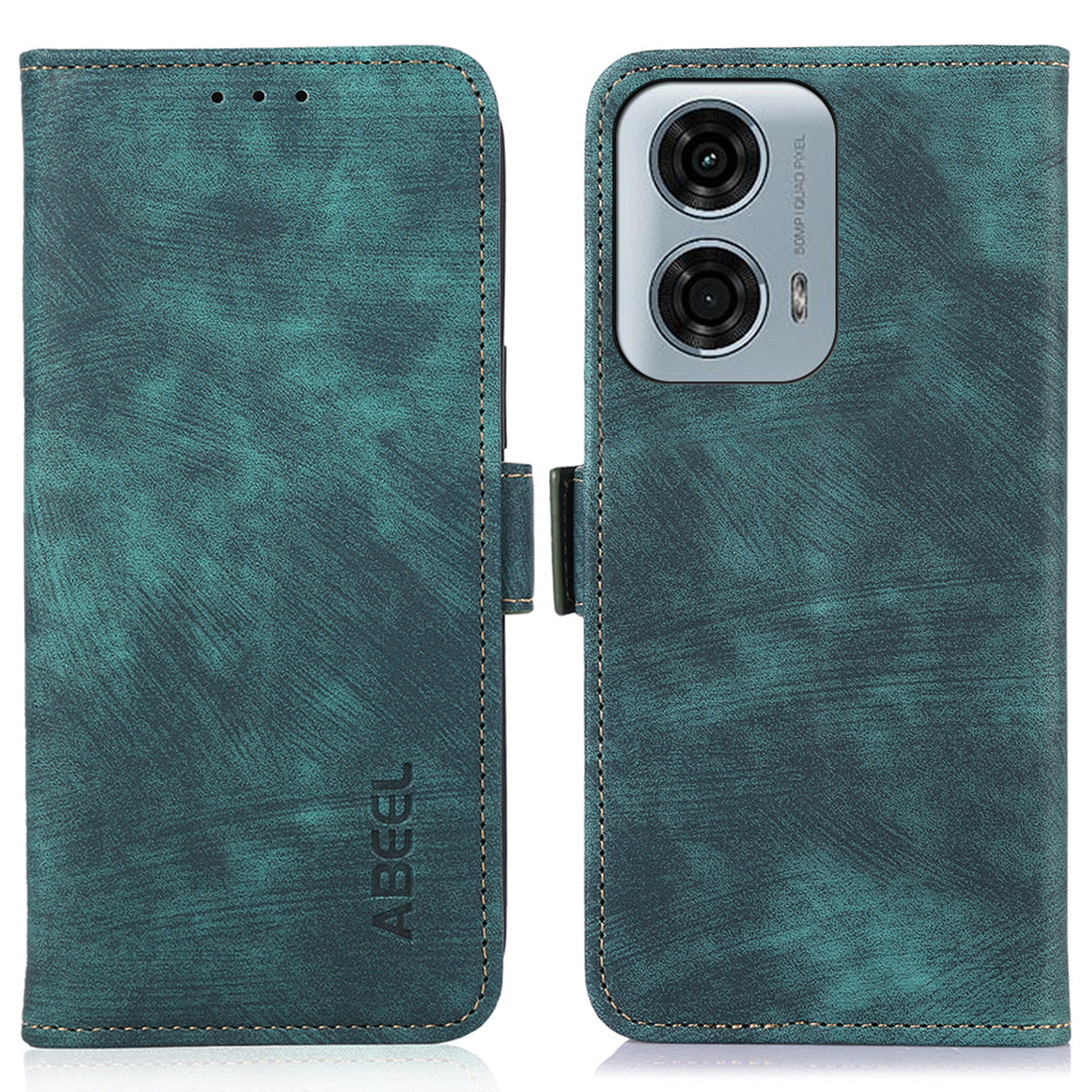 ABEEL For Motorola Moto G24 4G / G04 4G Retro PU Leather+TPU Cell Phone Case Anti-scratch Phone Stand Cover