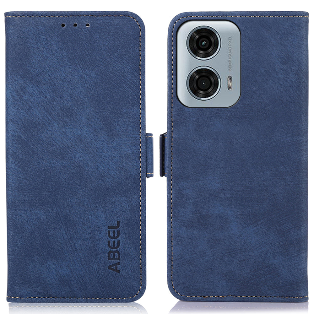 ABEEL For Motorola Moto G24 4G / G04 4G Retro PU Leather+TPU Cell Phone Case Anti-scratch Phone Stand Cover