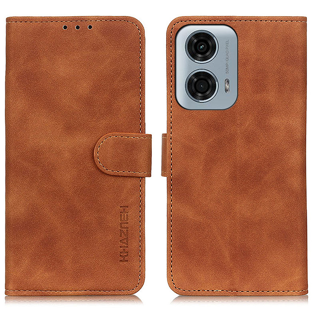 KHAZNEH For Motorola Moto G04 4G / G24 4G Cell Phone Cases Retro PU Leather Fall-proof Cover