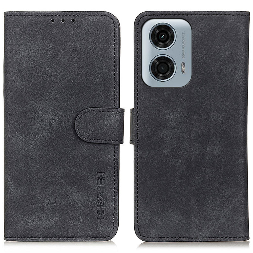 KHAZNEH For Motorola Moto G04 4G / G24 4G Cell Phone Cases Retro PU Leather Fall-proof Cover