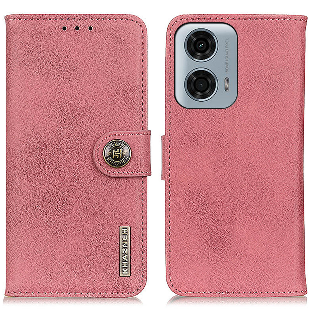 KHAZNEH For Motorola Moto G04 4G / G24 4G Phone Case Leather Wallet Cowhide Texture Cover