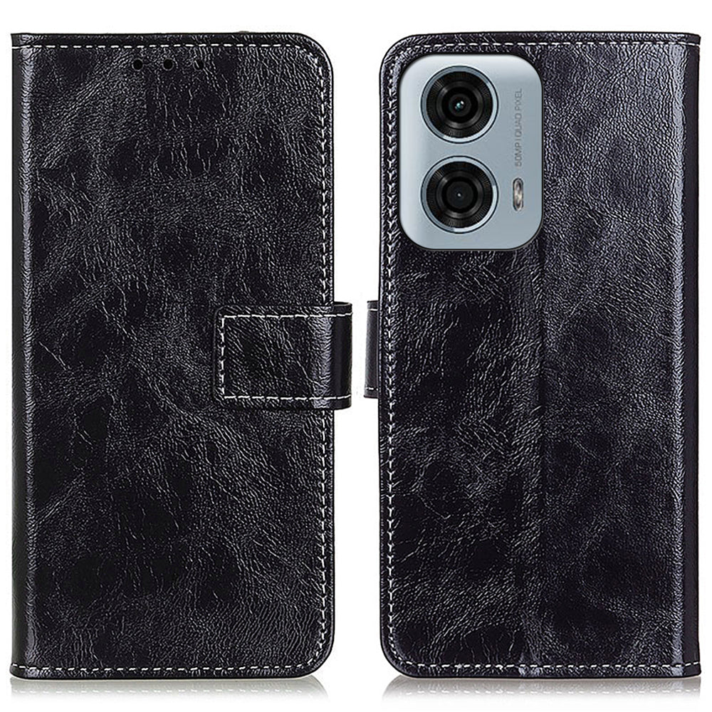 PU Leather Phone Cover for Motorola Moto G04 4G / G24 4G Retro Crazy Horse Texture Wallet Phone Stand Case