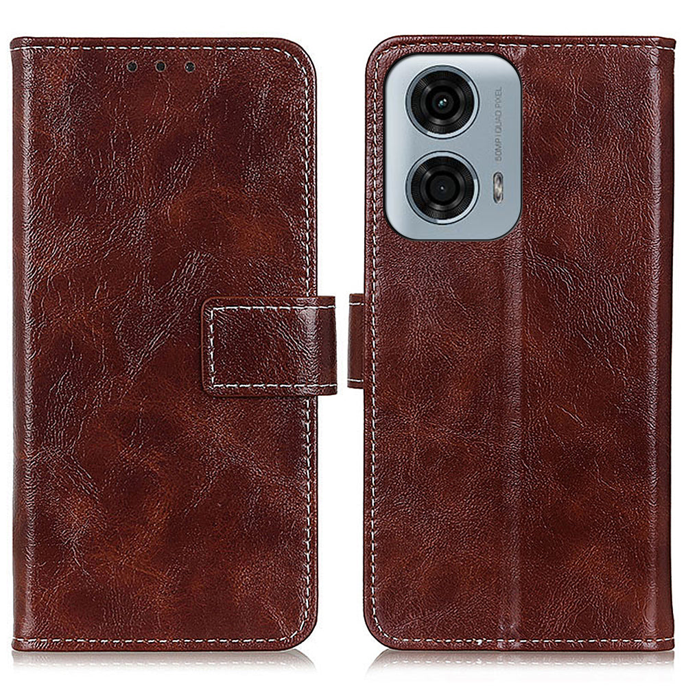 PU Leather Phone Cover for Motorola Moto G04 4G / G24 4G Retro Crazy Horse Texture Wallet Phone Stand Case