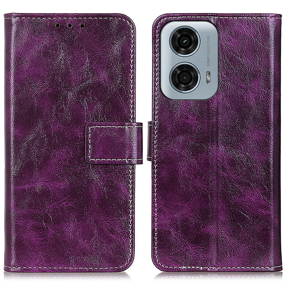 PU Leather Phone Cover for Motorola Moto G04 4G / G24 4G Retro Crazy Horse Texture Wallet Phone Stand Case