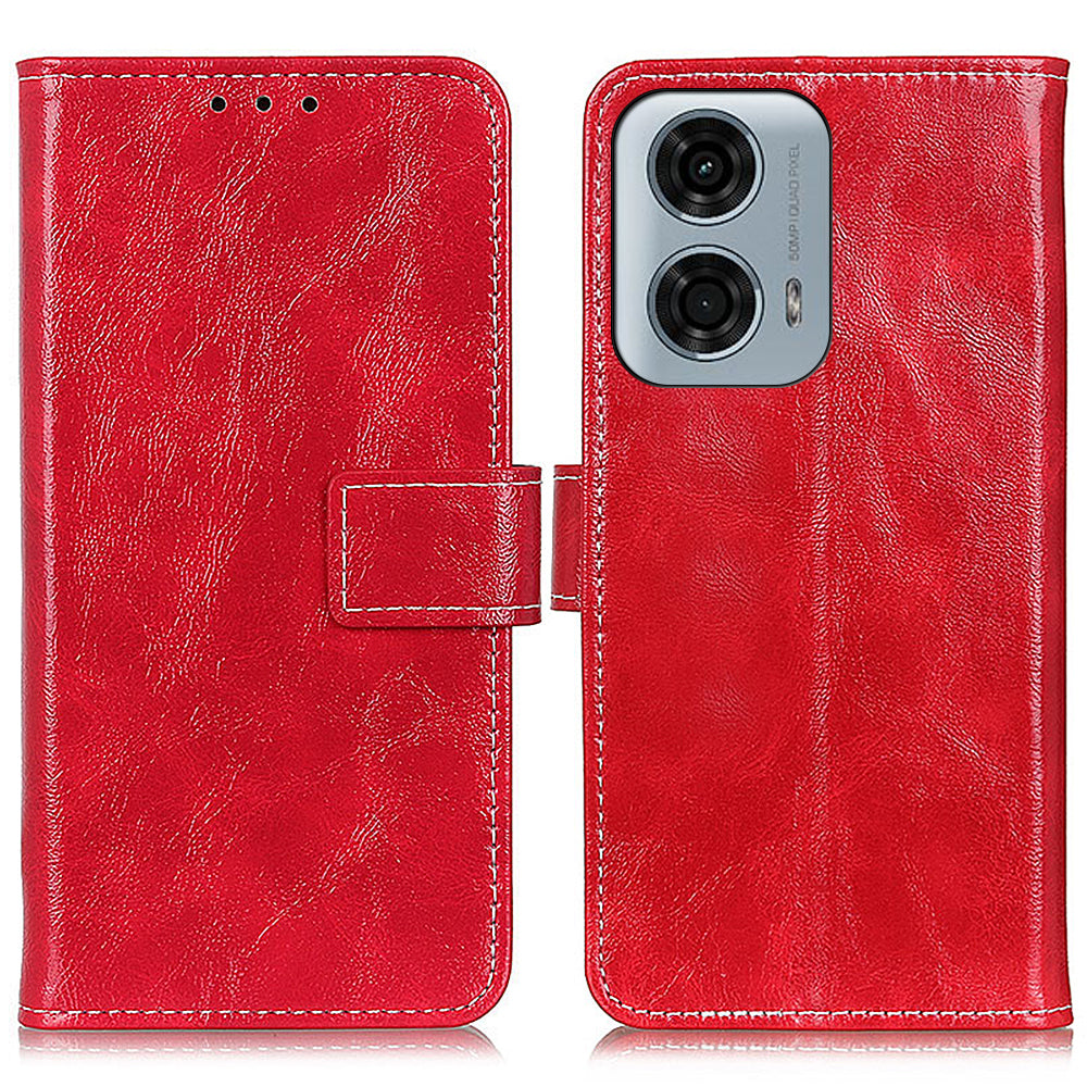 PU Leather Phone Cover for Motorola Moto G04 4G / G24 4G Retro Crazy Horse Texture Wallet Phone Stand Case
