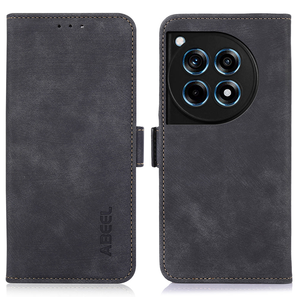 ABEEL For OnePlus 12R 5G / Ace 3 5G Cell Phone Back Cover PU Leather+TPU Wallet Phone Stand