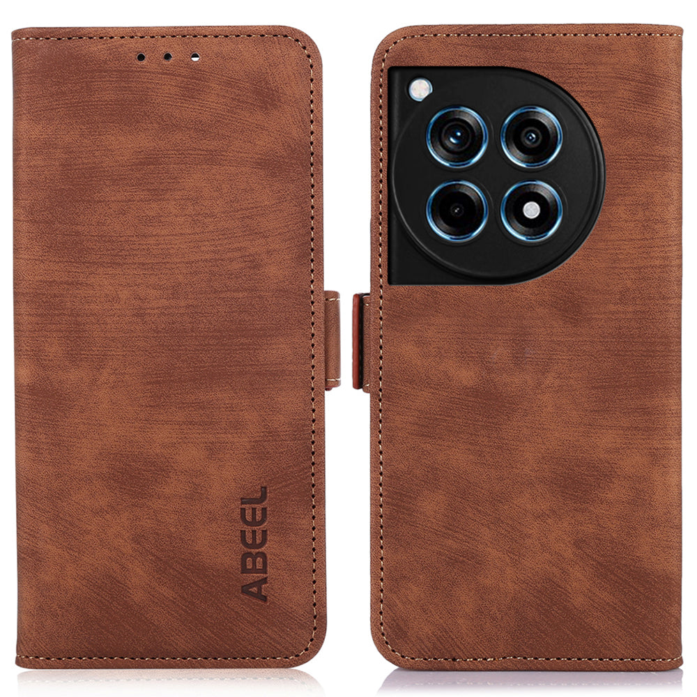 ABEEL For OnePlus 12R 5G / Ace 3 5G Cell Phone Back Cover PU Leather+TPU Wallet Phone Stand