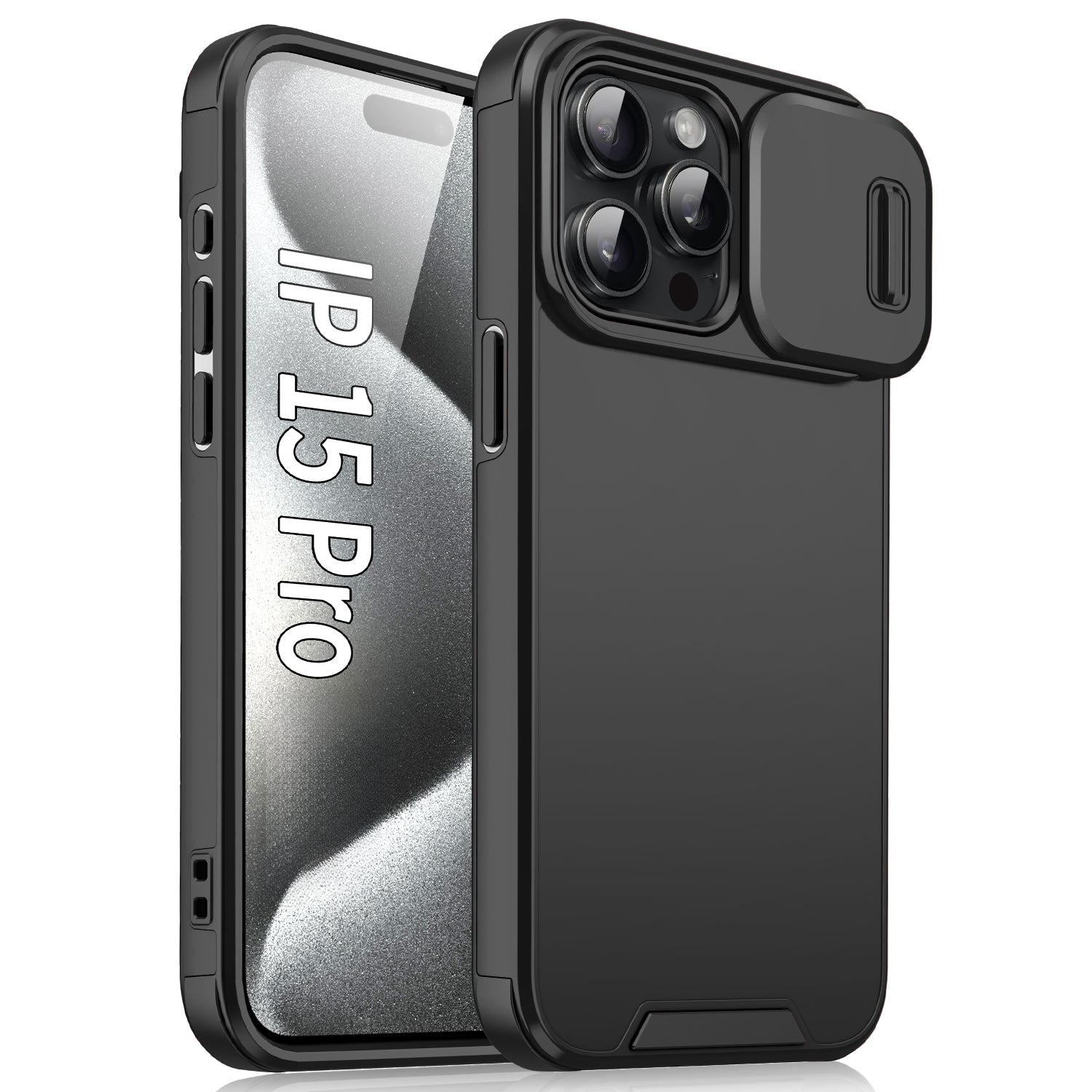 For iPhone 15 Pro Case Shockproof PC+TPU Cover with Slide Camera Guard