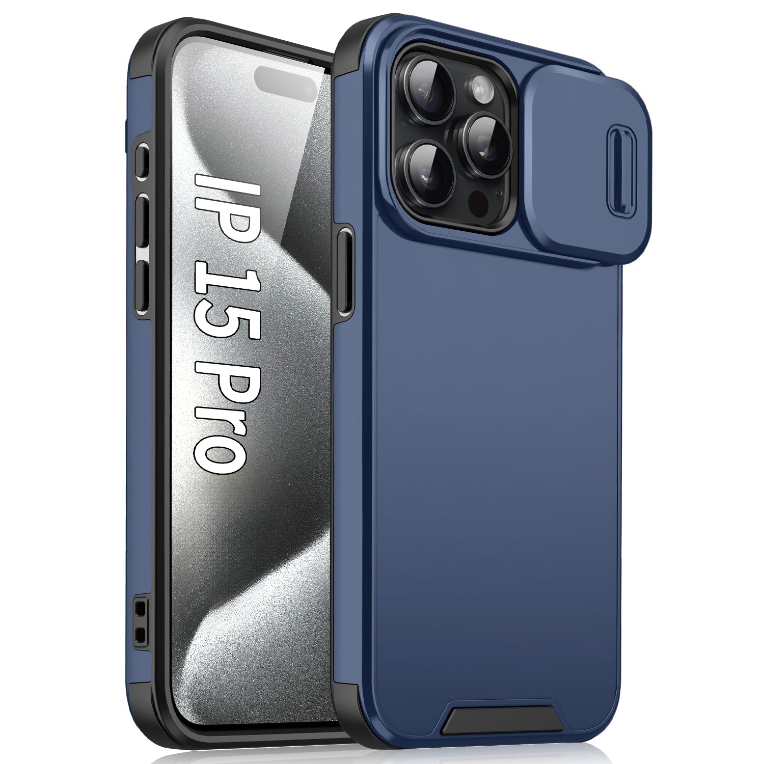 For iPhone 15 Pro Case Shockproof PC+TPU Cover with Slide Camera Guard