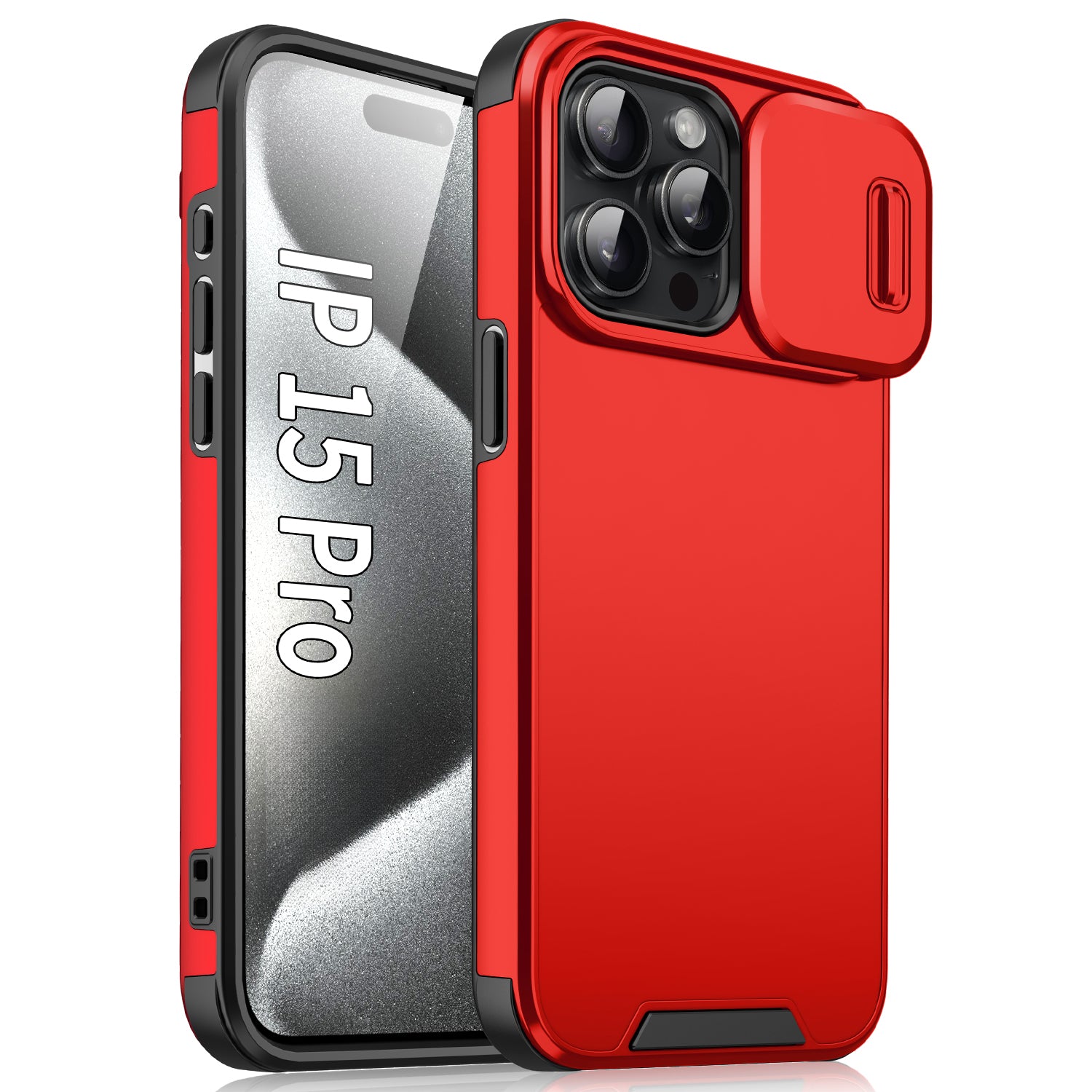 For iPhone 15 Pro Case Shockproof PC+TPU Cover with Slide Camera Guard