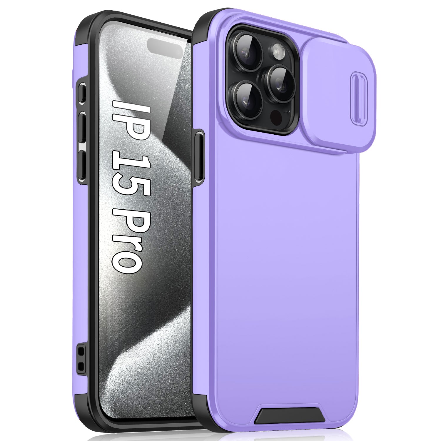 For iPhone 15 Pro Case Shockproof PC+TPU Cover with Slide Camera Guard
