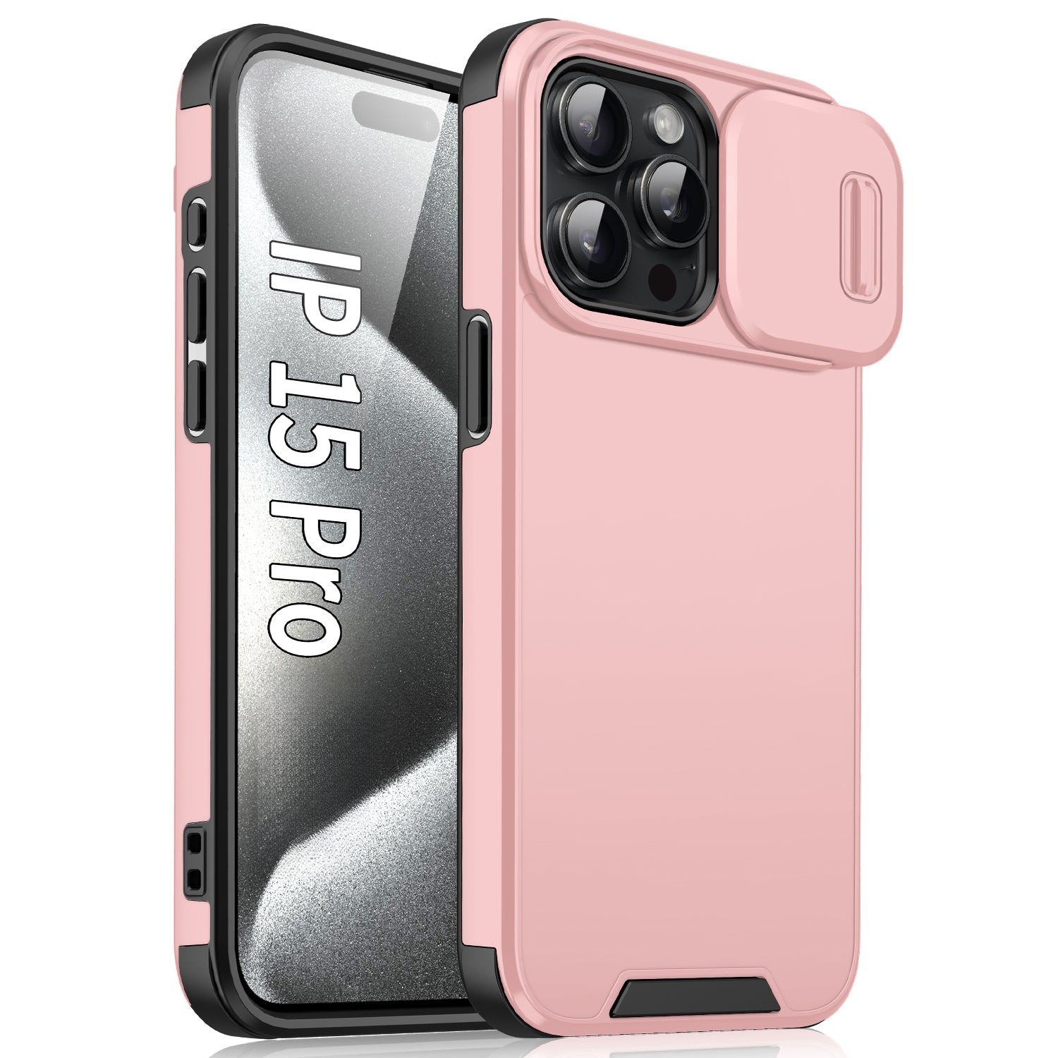 For iPhone 15 Pro Case Shockproof PC+TPU Cover with Slide Camera Guard