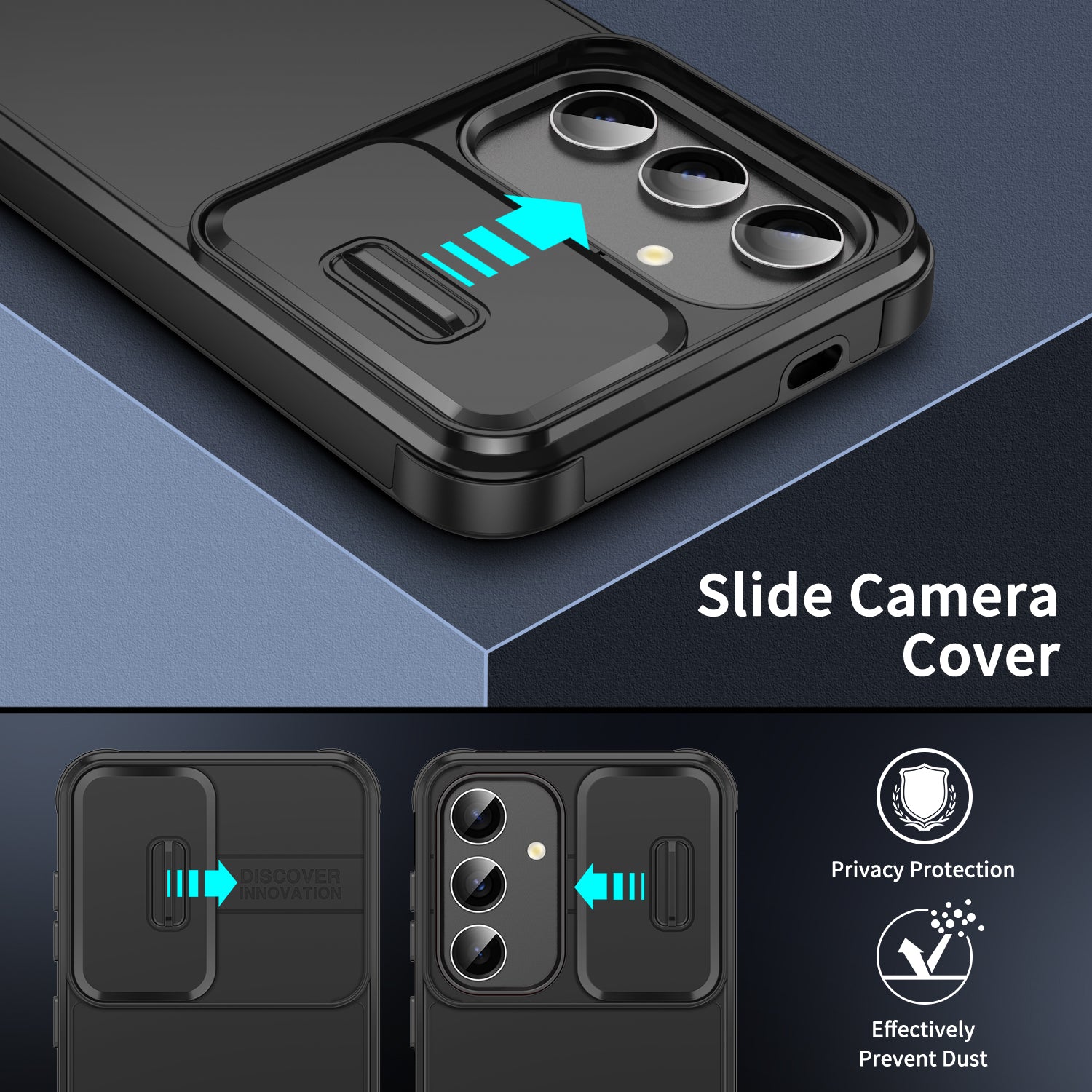 For Samsung Galaxy S23 FE Shockproof Case PC+TPU Phone Cover with Slide Camera Guard