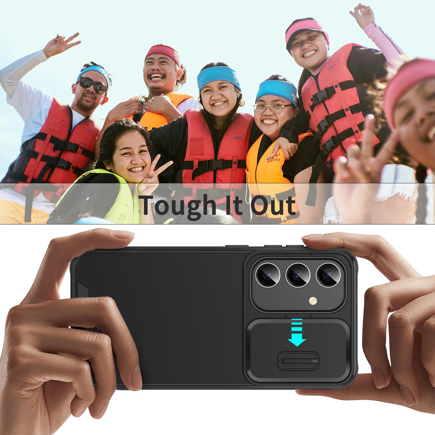 For Samsung Galaxy S23 FE Shockproof Case PC+TPU Phone Cover with Slide Camera Guard