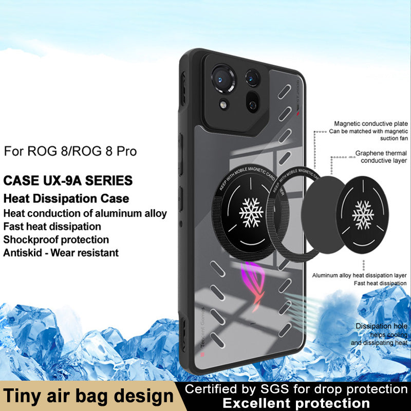 IMAK UX-9A Series for Asus ROG Phone 8 5G / Phone 8 Pro 5G Case Heat Dissipation PC+TPU Clear Phone Shell