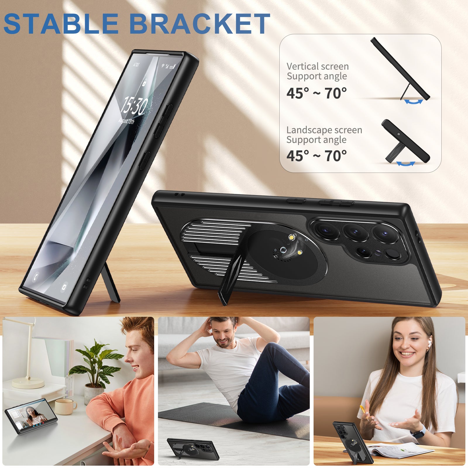 For Samsung Galaxy S23 Ultra Magnetic Case PC+Silicone Kickstand Phone Cover Graphene Heat Dissipation