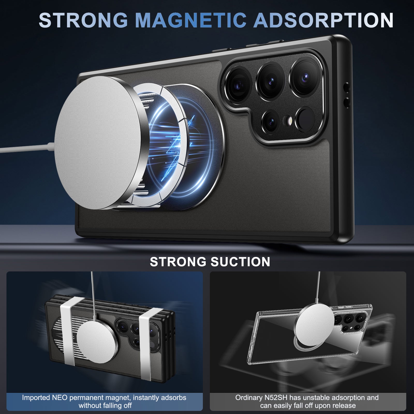 For Samsung Galaxy S23 Ultra Magnetic Case PC+Silicone Kickstand Phone Cover Graphene Heat Dissipation