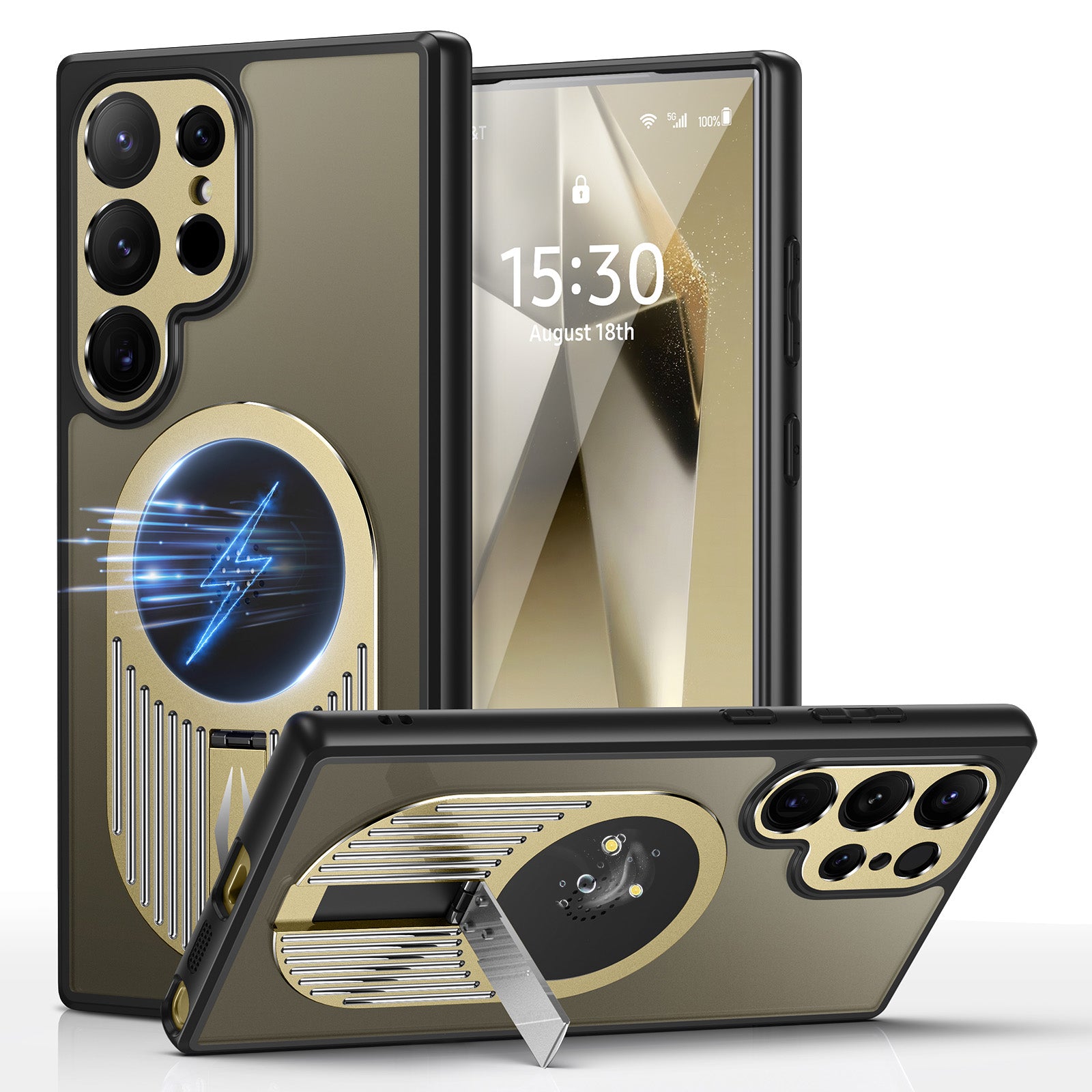 For Samsung Galaxy S23 Ultra Magnetic Case PC+Silicone Kickstand Phone Cover Graphene Heat Dissipation