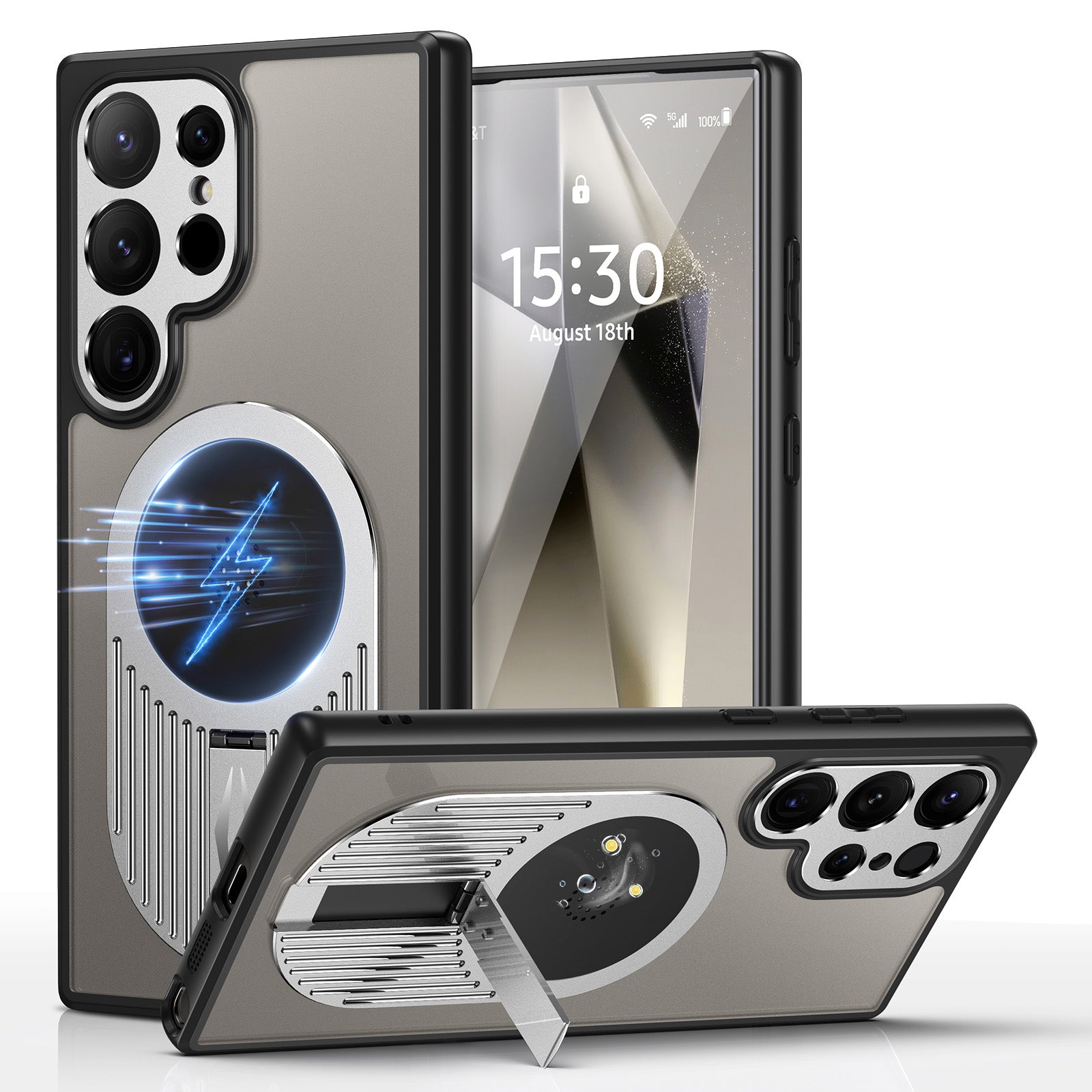 For Samsung Galaxy S23 Ultra Magnetic Case PC+Silicone Kickstand Phone Cover Graphene Heat Dissipation