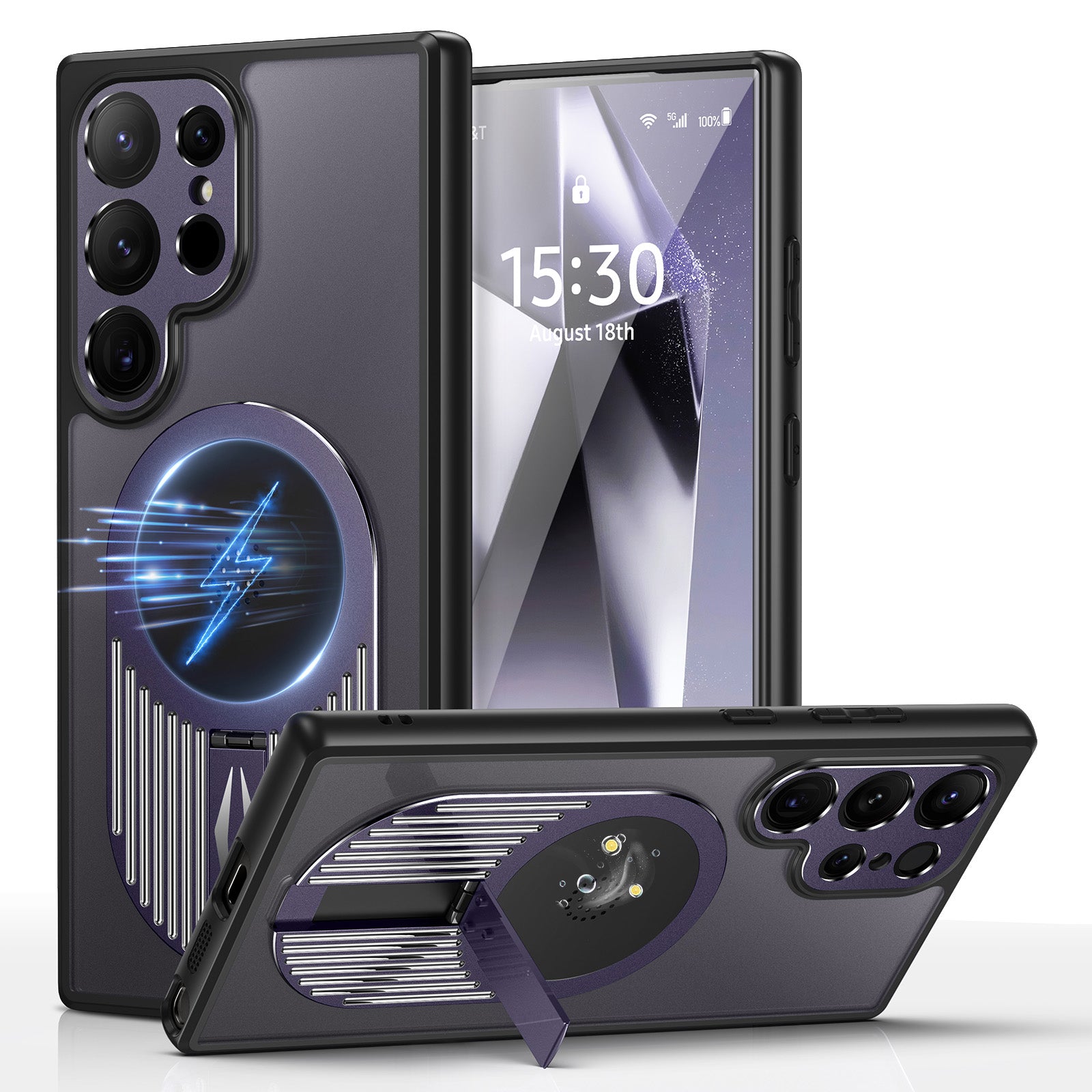 For Samsung Galaxy S23 Ultra Magnetic Case PC+Silicone Kickstand Phone Cover Graphene Heat Dissipation