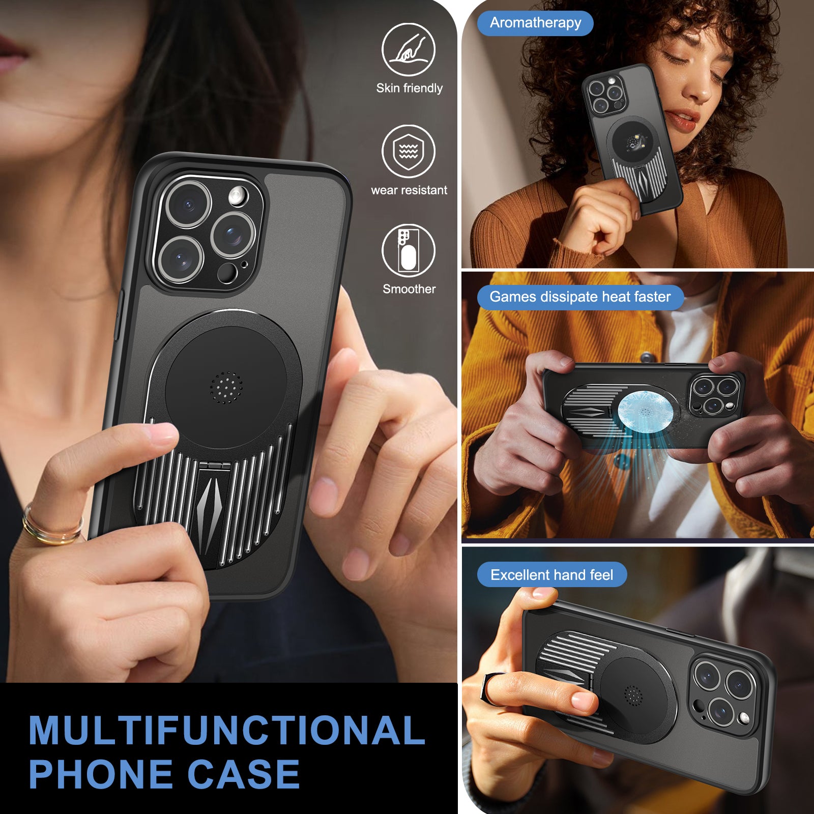 For iPhone 14 Pro Max Magnetic Case Graphene Heat Dissipation Kickstand Cover with Aromatherapy Tablet