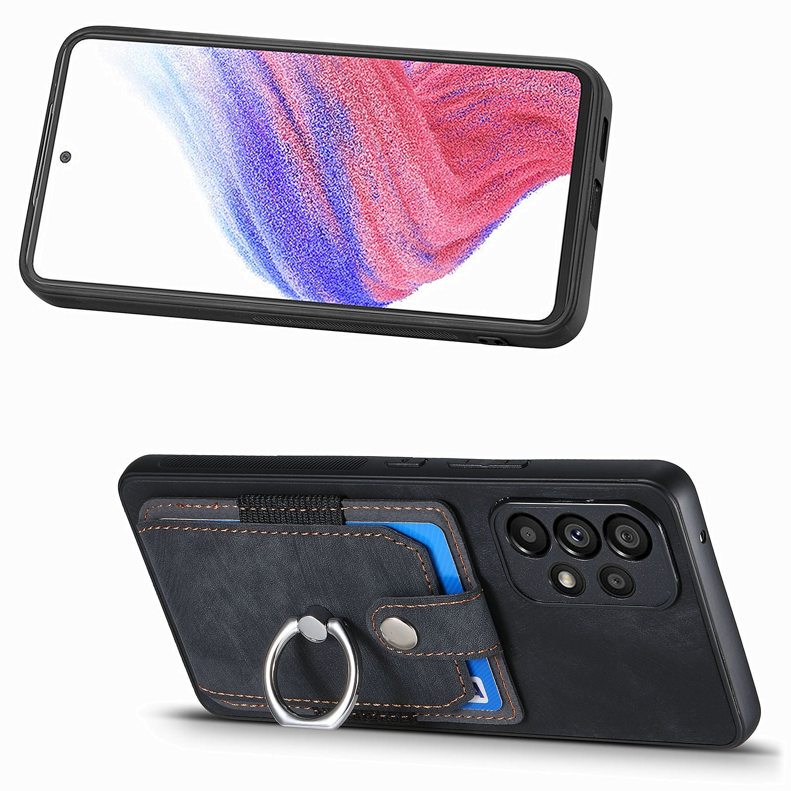 D2 For Samsung Galaxy A53 5G Card Slots Retro PU Leather+TPU Phone Cover with Ring Kickstand