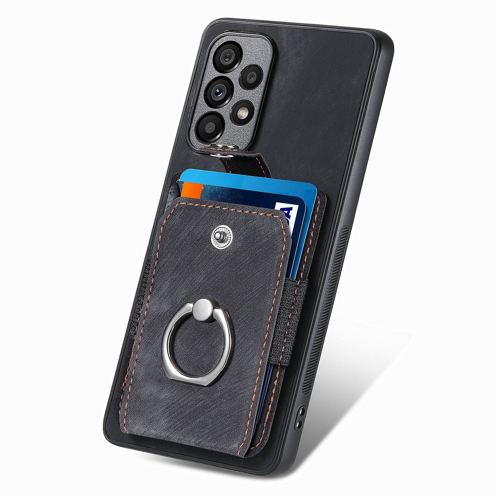 D2 For Samsung Galaxy A53 5G Card Slots Retro PU Leather+TPU Phone Cover with Ring Kickstand