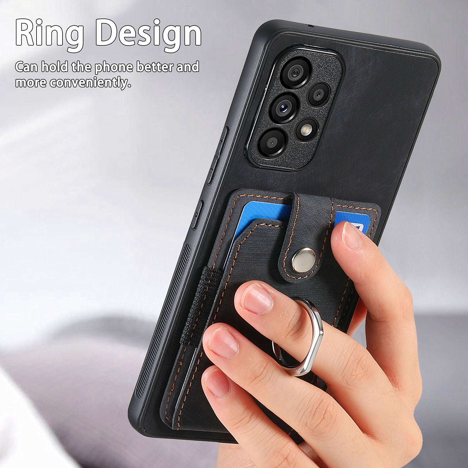 D2 For Samsung Galaxy A53 5G Card Slots Retro PU Leather+TPU Phone Cover with Ring Kickstand