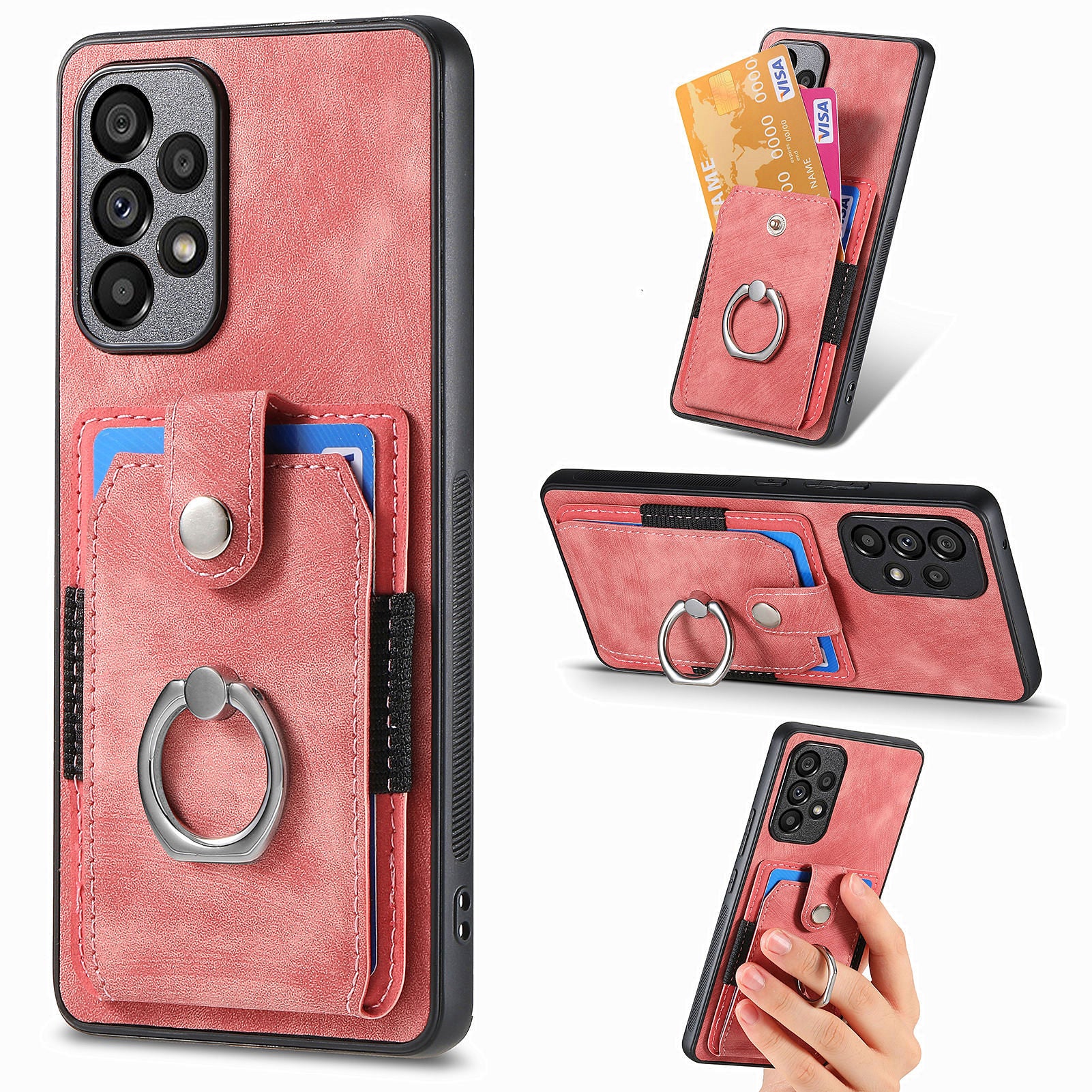 D2 For Samsung Galaxy A53 5G Card Slots Retro PU Leather+TPU Phone Cover with Ring Kickstand