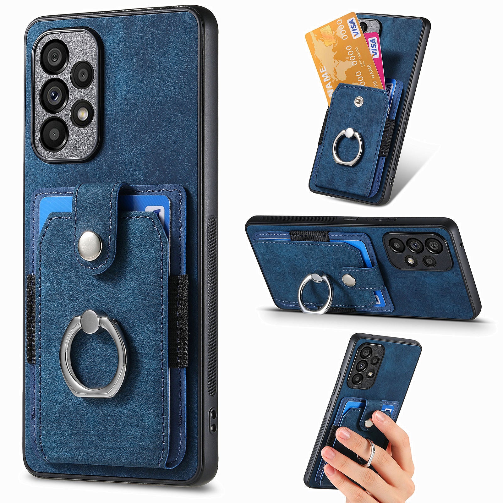 D2 For Samsung Galaxy A53 5G Card Slots Retro PU Leather+TPU Phone Cover with Ring Kickstand