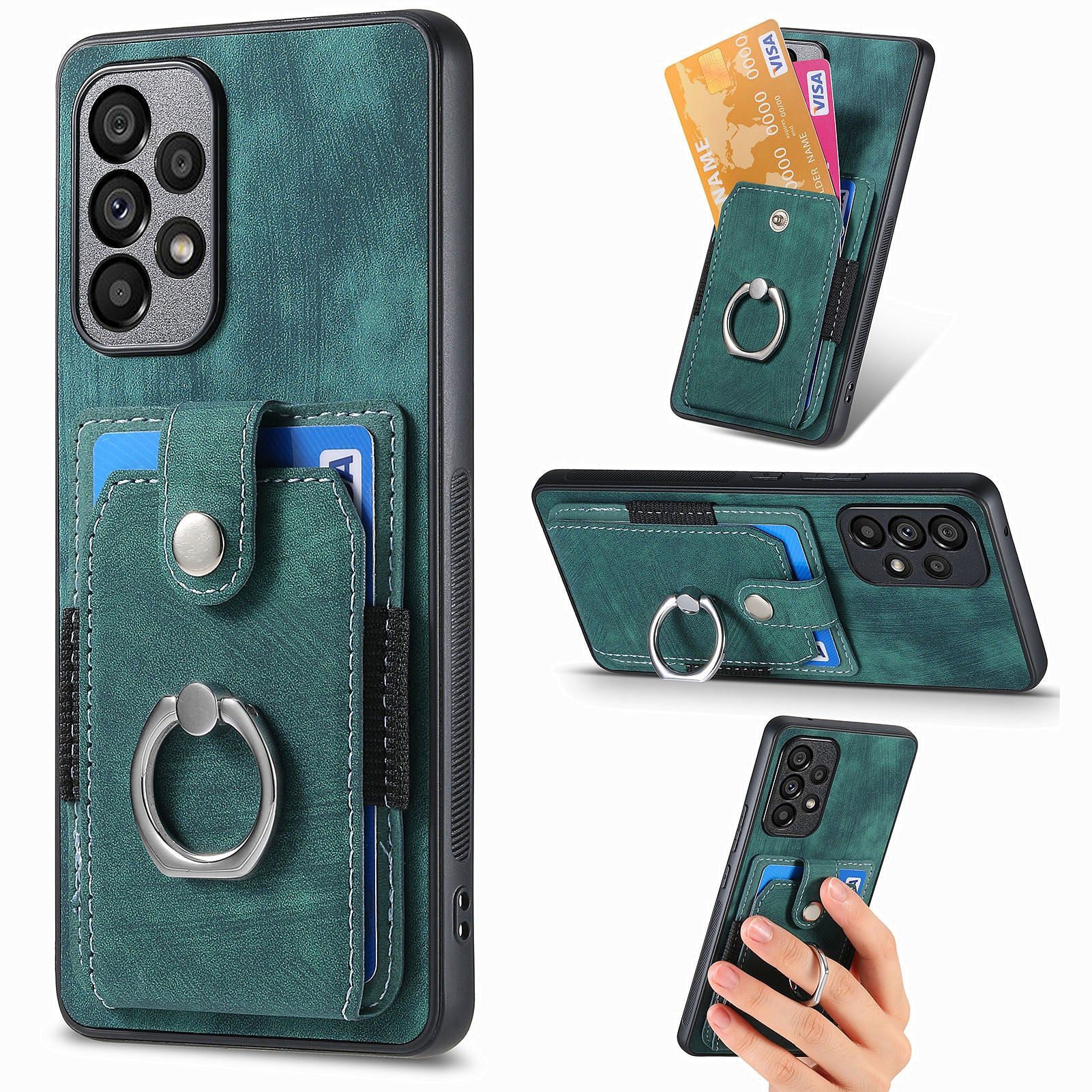D2 For Samsung Galaxy A53 5G Card Slots Retro PU Leather+TPU Phone Cover with Ring Kickstand