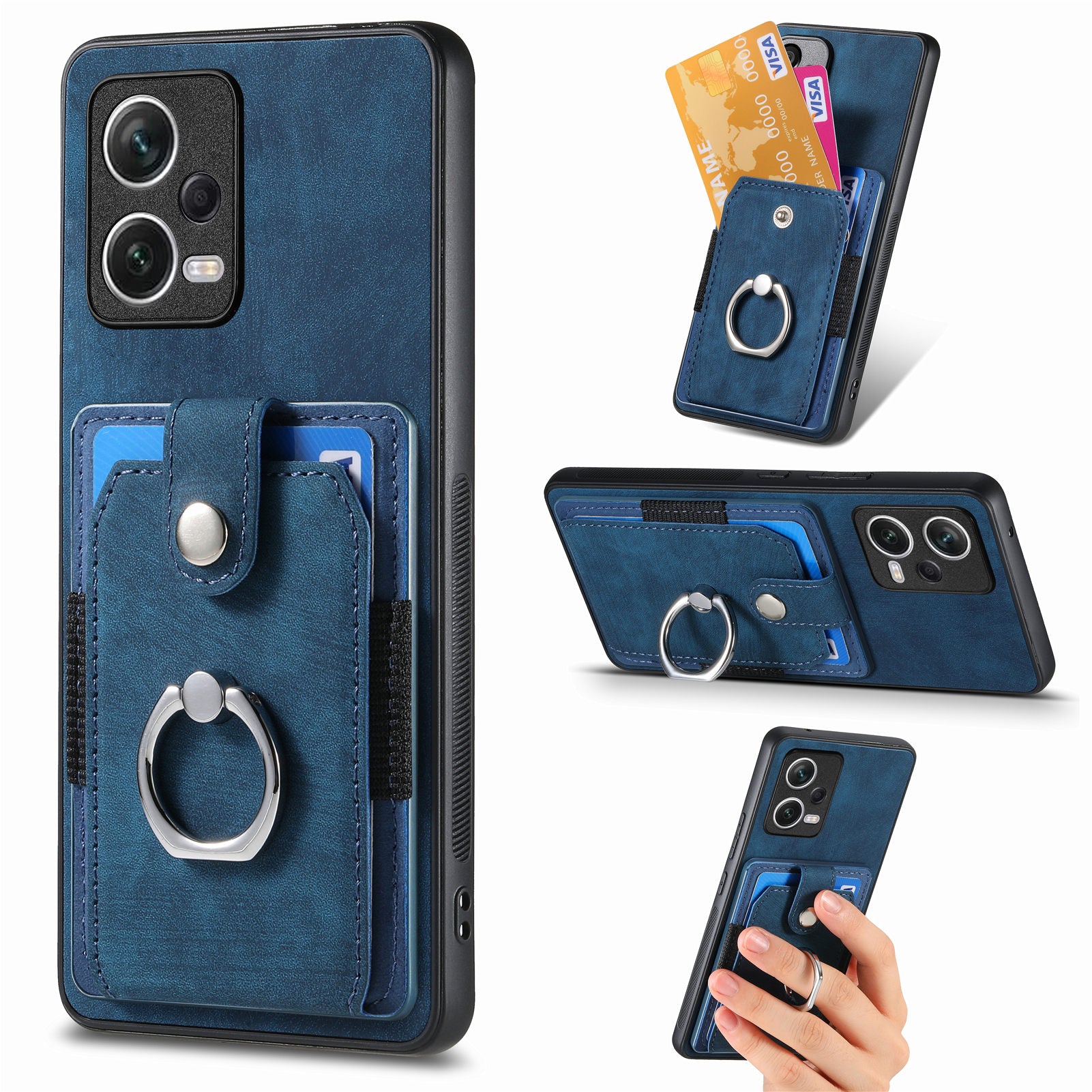 D2 For Xiaomi Redmi Note 12 Pro 5G Case Ring Kickstand Retro Leather+TPU Card Holder Phone Cover