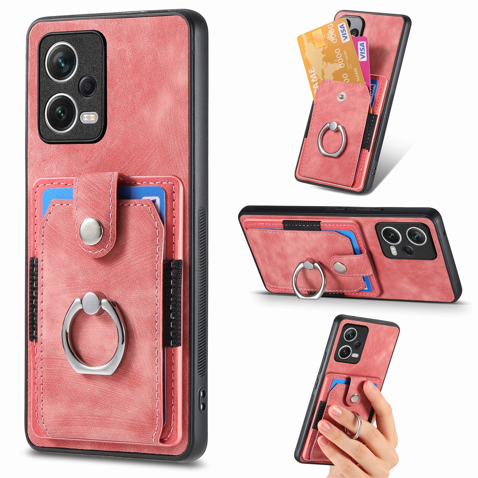 D2 For Xiaomi Redmi Note 12 Pro 5G Case Ring Kickstand Retro Leather+TPU Card Holder Phone Cover