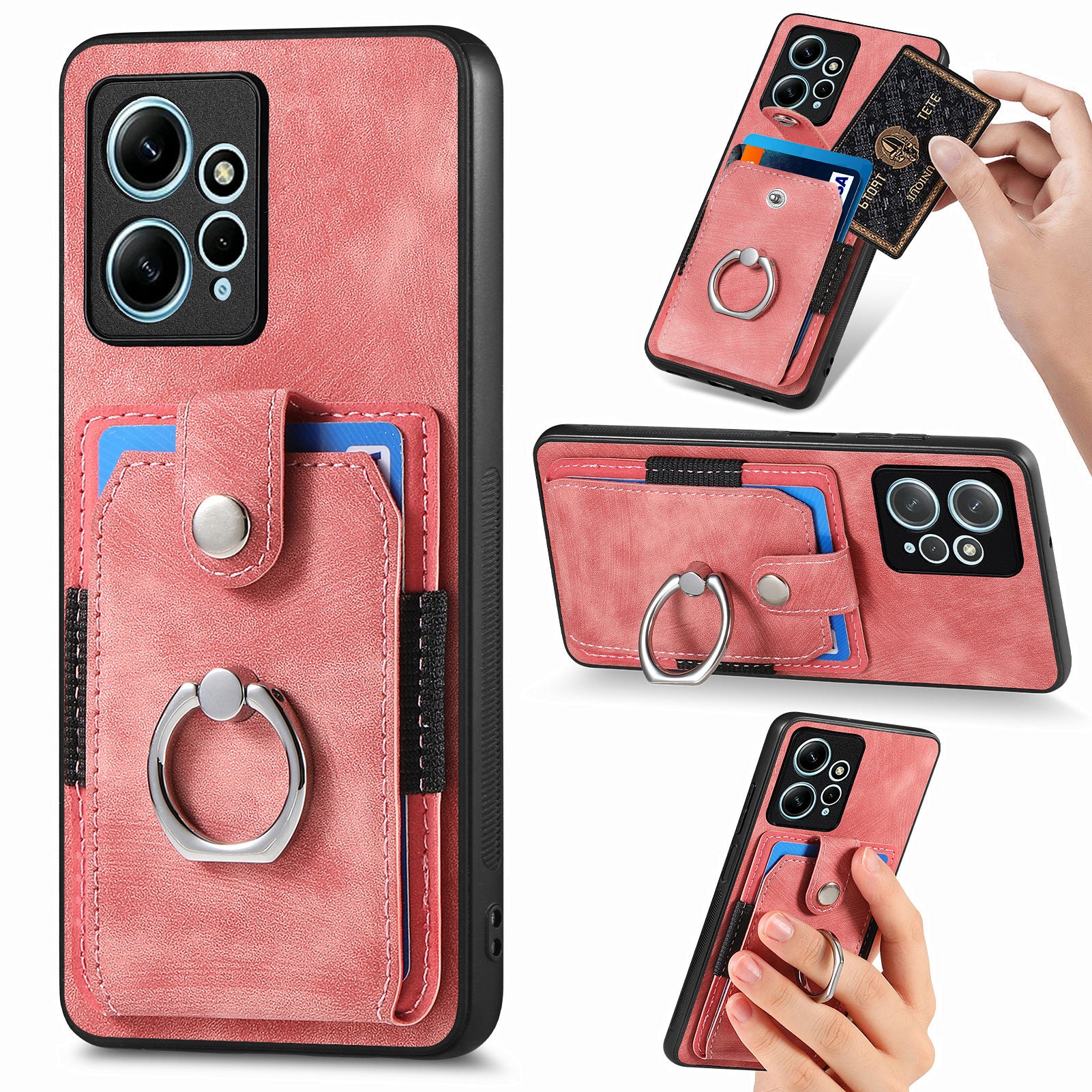 D2 For Xiaomi Redmi Note 12 4G Case Leather Coated TPU Phone Cover with Card Slots